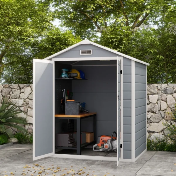 Outsunny 6'x4.5' Plastic Garden Storage Shed -Grey - Image 4