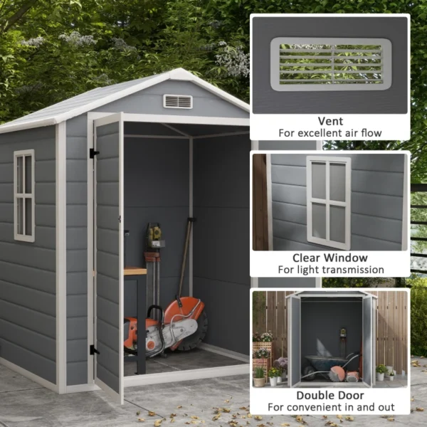 Outsunny 6'x4.5' Plastic Garden Storage Shed -Grey - Image 7