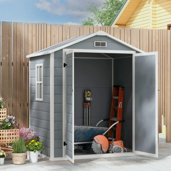 Outsunny 6'x4.5' Plastic Garden Storage Shed -Grey - Image 10