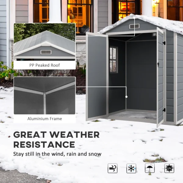 Outsunny 6'x4.5' Plastic Garden Storage Shed -Grey - Image 12