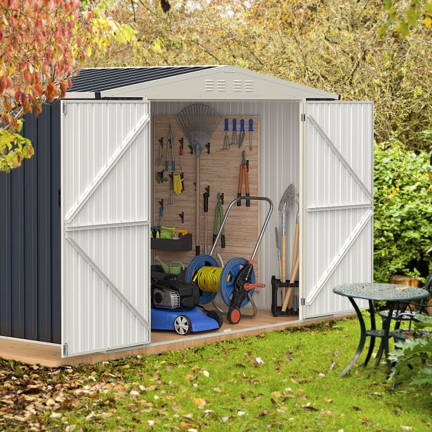 Pro-Tect 8'x6' Double Hinged Metal Apex Shed with Screw Kit -  Grey - Image 2