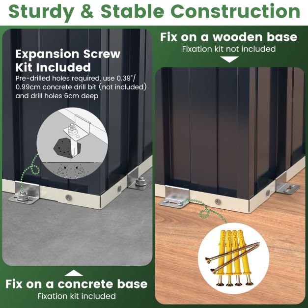 Pro-Tect 8'x6' Double Hinged Metal Apex Shed with Screw Kit -  Grey - Image 10