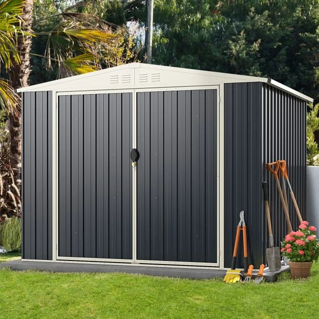 Pro-Tect 8'x6' Double Hinged Metal Apex Shed with Screw Kit -  Grey