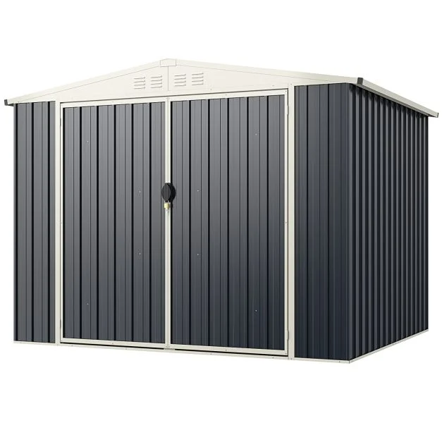 Pro-Tect 8'x6' Double Hinged Metal Apex Shed with Screw Kit -  Grey - Image 4