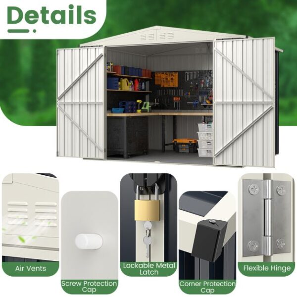 Pro-Tect 8'x6' Double Hinged Metal Apex Shed with Screw Kit -  Grey - Image 7
