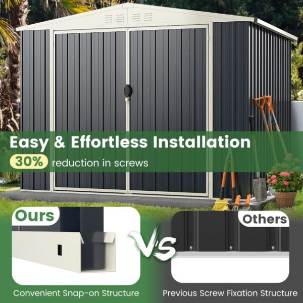 Pro-Tect 8'x6' Double Hinged Metal Apex Shed with Screw Kit -  Grey - Image 9