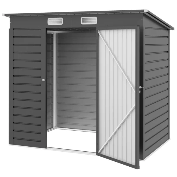 Outsunny 6ft x 4ft Metal Pent Garden Shed- Grey