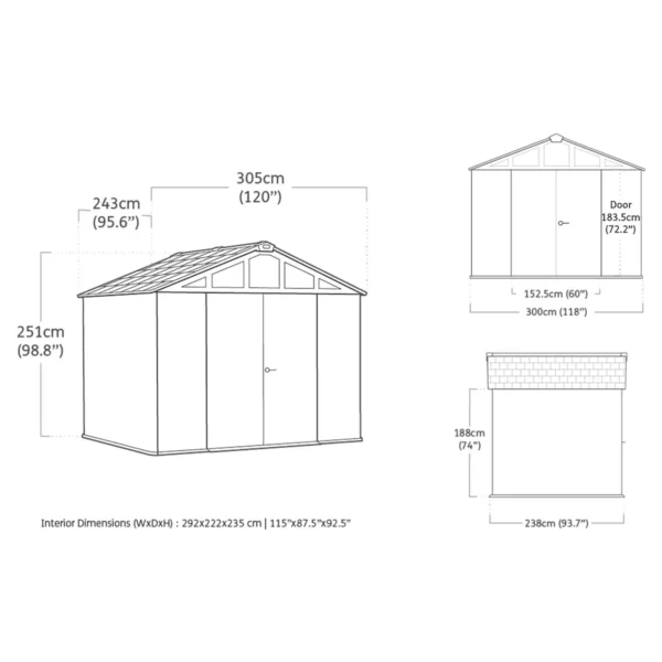 Keter 10'x8' Stronghold Heavy Duty Plastic Shed - Grey - Image 7