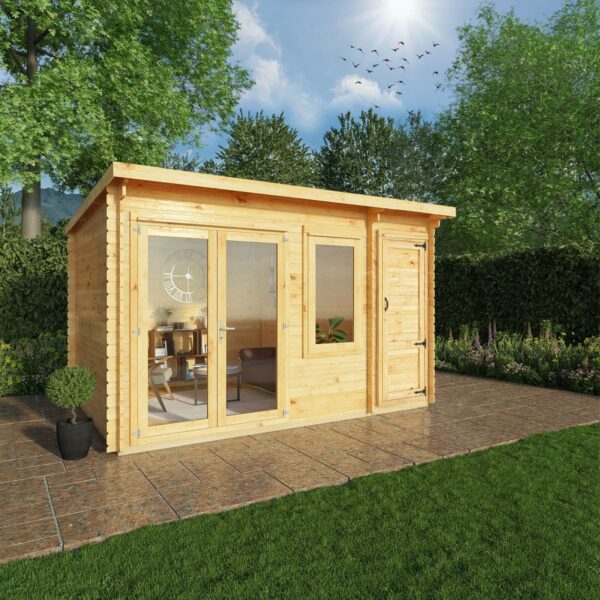 Mercia 14'x11' Elite Pent Log Cabin with Side Shed - 28mm - Image 11