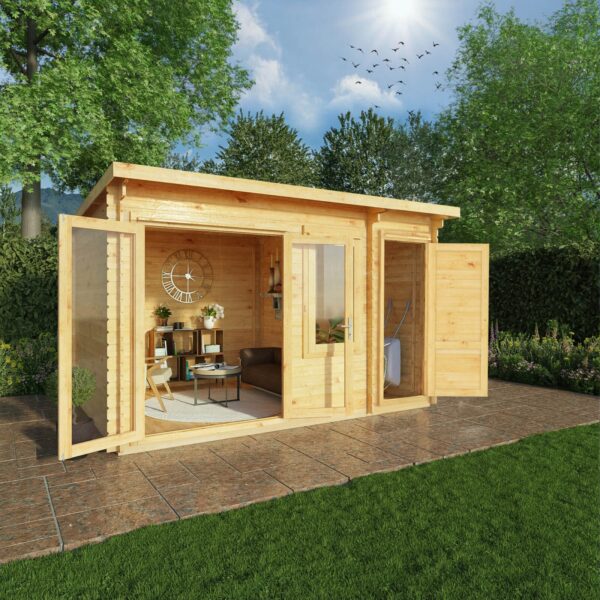 Mercia 14'x11' Elite Pent Log Cabin with Side Shed - 28mm - Image 9