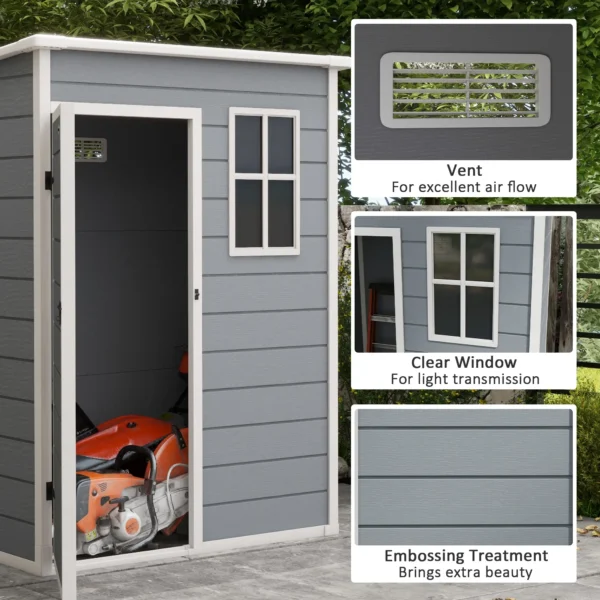 Outsunny 5'x3' Plastic Shed with Window - Grey - Image 2