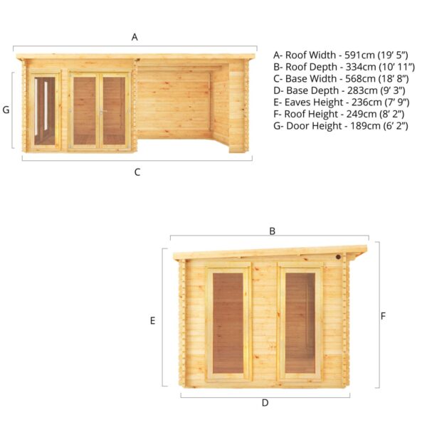 Mercia 20'x11' Studio Pent Log Cabin with Patio Area - 44mm - Image 8