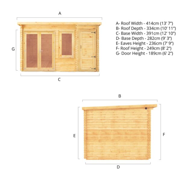 Mercia 14'x11' Elite Pent Log Cabin with Side Shed - 28mm - Image 2