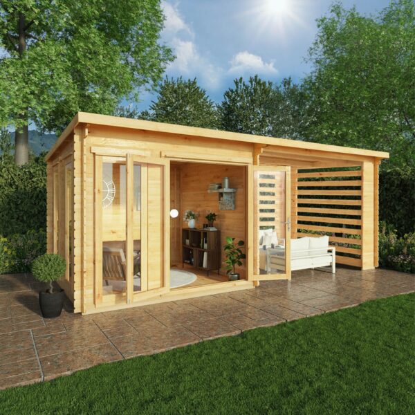 Mercia 20'x11' Studio Pent Log Cabin with Slatted Area – 44mm - Image 8