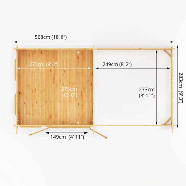 Mercia 20'x11' Studio Pent Log Cabin with Slatted Area – 44mm - Image 3