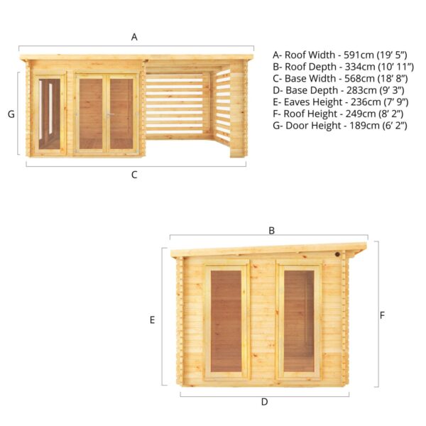 Mercia 20'x11' Studio Pent Log Cabin with Slatted Area – 44mm - Image 4