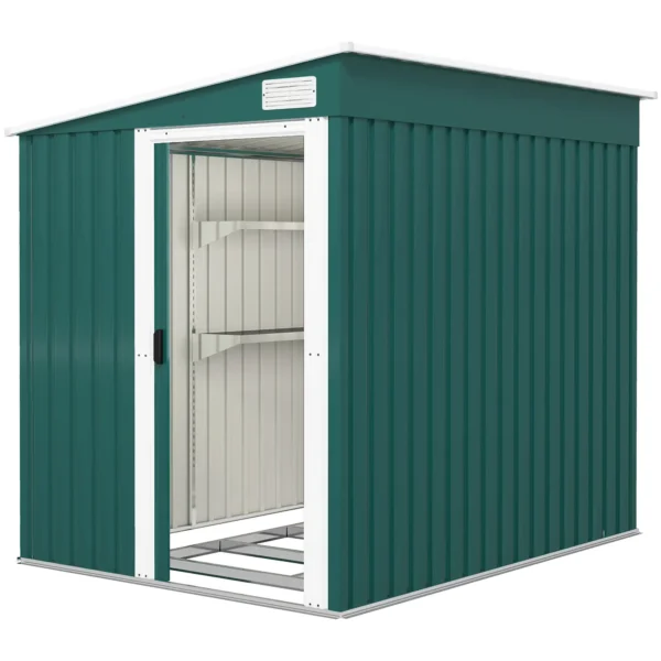 Outsunny 5ft x 7ft Lean To Metal Garden Shed - Green - Image 2