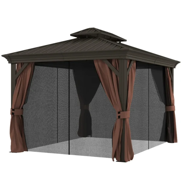 OutSunny 12x10 Aluminium Hardtop Gazebo -  Dark Brown - Image 4