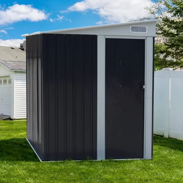 Living and Home 5'x7' Lean To Metal Shed - Charcoal Black - Image 3