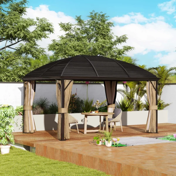 Outsunny 10x13 Hardtop Gazebo Pavilion Canopy - Brown - Image 3