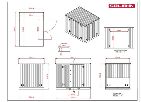 Solhma 9'x7' KDC+ Heavy Duty Metal Chemical Storage Container - Galvanised/Yellow - Image 9