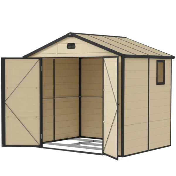 Outsunny 8x6 Plastic Apex Garden Storage Shed with Foundation Grid - Cream White - Image 2