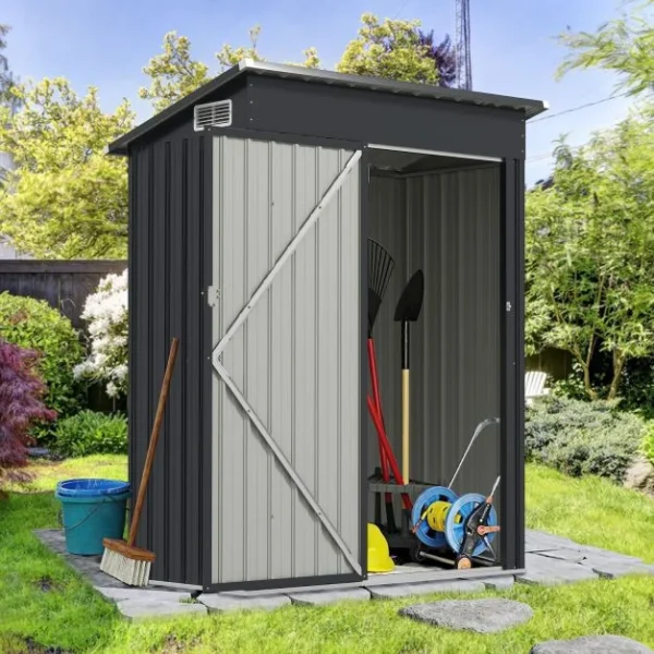 Pro-Tect 5'x3' Metal Pent Shed with Air Vent – Dark Grey - Image 3