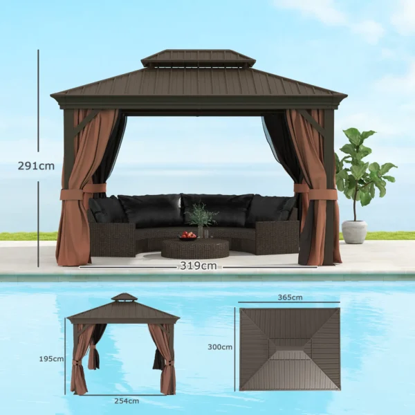 OutSunny 12x10 Aluminium Hardtop Gazebo -  Dark Brown - Image 6