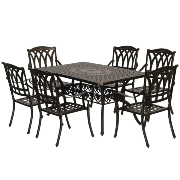 Outsunny 7 Piece  Cast Aluminium Garden Dining Set - Bronze Tone - Image 4