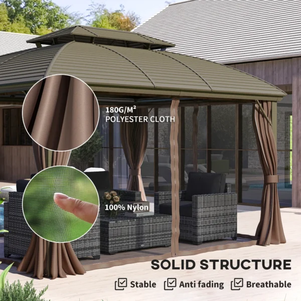 Outsunny 10x12 Hardtop Gazebo Double Roof Canopy - Coffee - Image 5