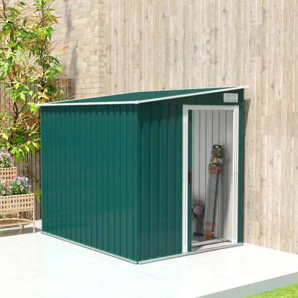 Outsunny 5ft x 7ft Lean To Metal Garden Shed - Green - Image 5