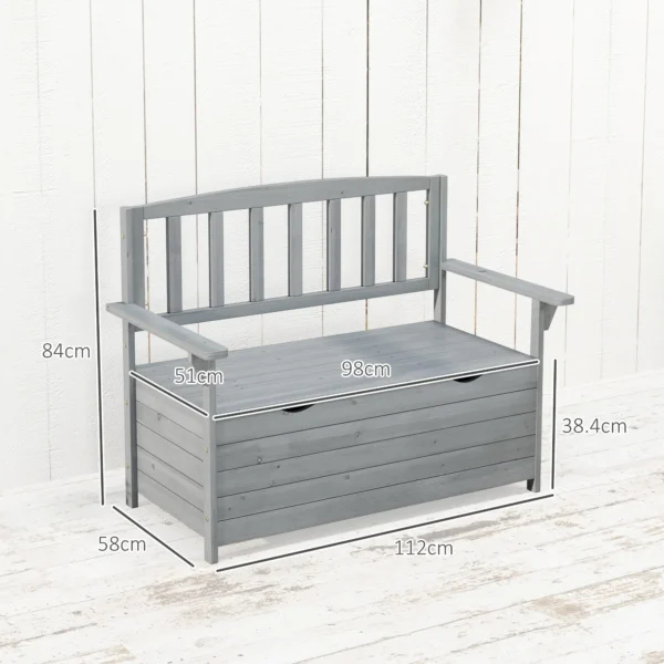 Outsunny Two-Seater Wooden Garden Storage Bench - Grey - Image 3