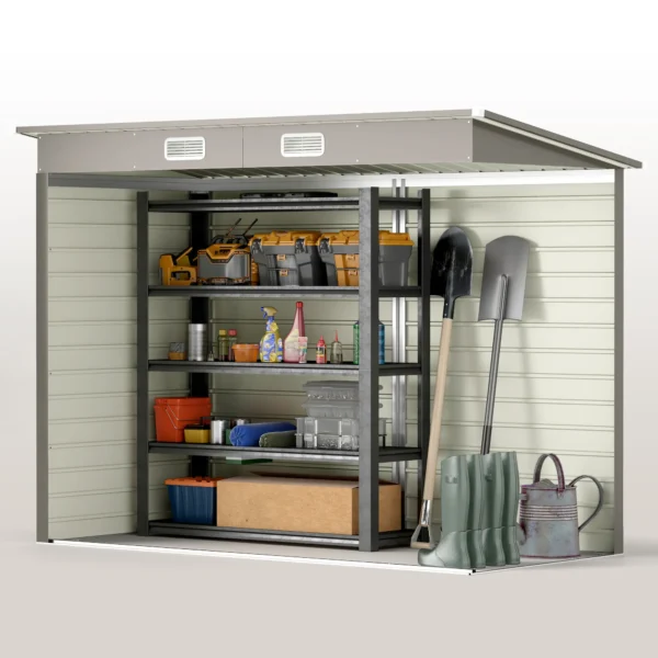 Outsunny 8'x4' Double Hinged Metal Pent Shed - Light Grey - Image 6