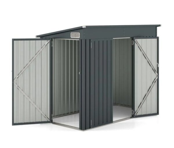 Pro-Tect 8'x4' Double Hinged (Dual Entrance) Metal Pent Shed -  Dark Grey