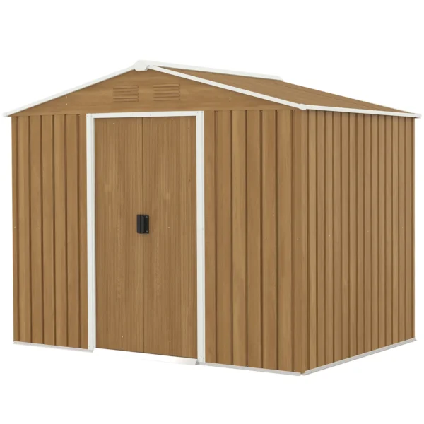 Outsunny 8ft x 6ft Metal Garden Shed -  Wood Effect