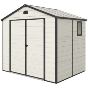 Outsunny 8x6 Plastic Apex Garden Storage Shed with Foundation Grid - Cream White
