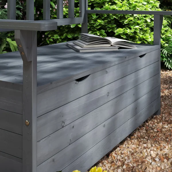 Outsunny Two-Seater Wooden Garden Storage Bench - Grey - Image 6