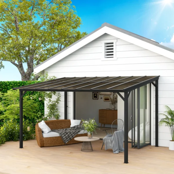 OutSunny 10’x14′ Metal Lean To Pergola - Dark Grey - Image 9