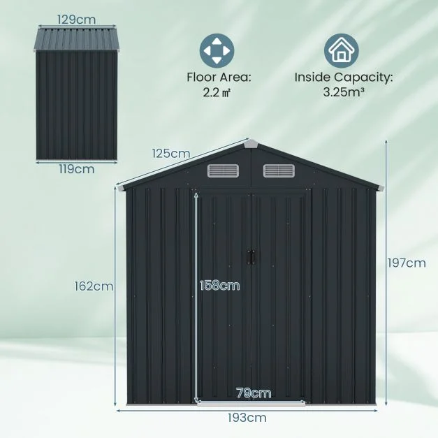Pro-Tect 6x4 Metal Shed with Air Vents - Dark Grey - Image 2