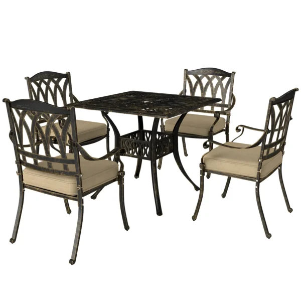 Outsunny 5 Piece Cast Aluminium Garden Dining Set - Bronze Tone - Image 6