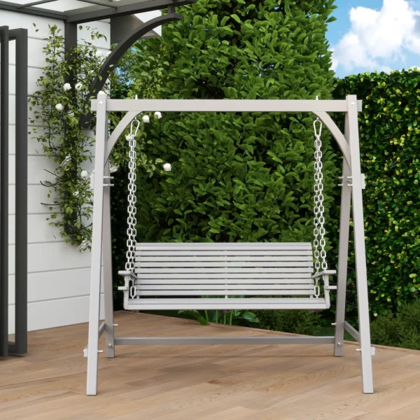 Outsunny 2 Seater Garden Swing Seat Larch Wood - Grey