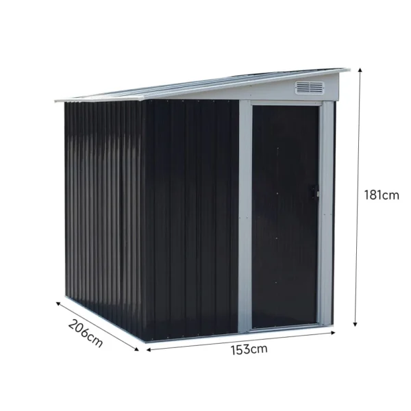 Living and Home 5'x7' Lean To Metal Shed - Charcoal Black - Image 6