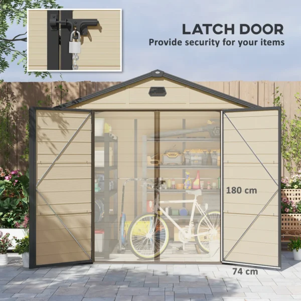 Outsunny 8x6 Plastic Apex Garden Storage Shed with Foundation Grid - Cream White - Image 4