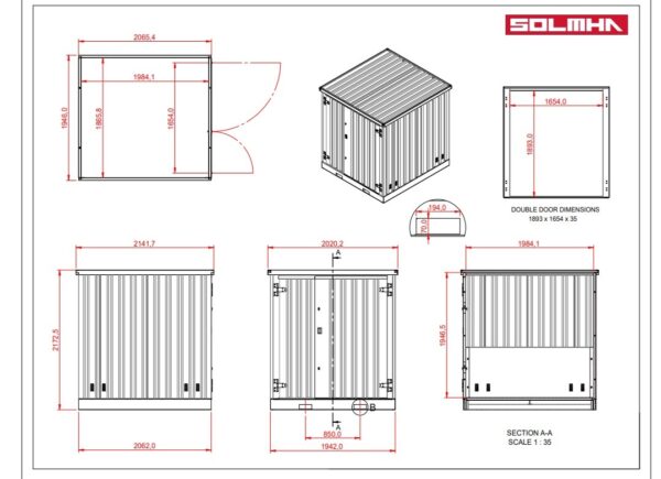 Solhma 6'x7' KDC+ Heavy Duty Metal Chemical Storage Container - Galvanised/Yellow - Image 9