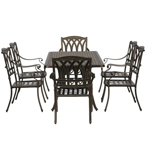 Outsunny 7 Piece  Cast Aluminium Garden Dining Set - Bronze Tone - Image 3