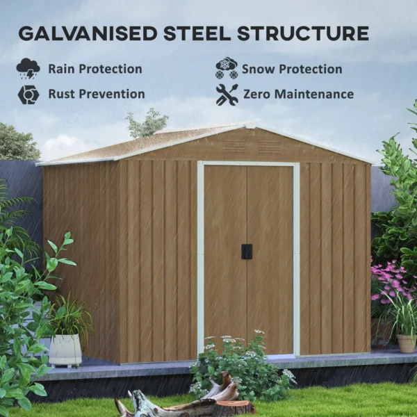 Outsunny 8ft x 6ft Metal Garden Shed -  Wood Effect - Image 6