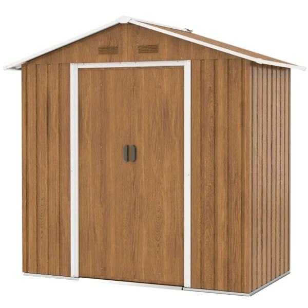 Outsunny 6.5ft x 3.5ft Metal Garden Shed - Wood Effect