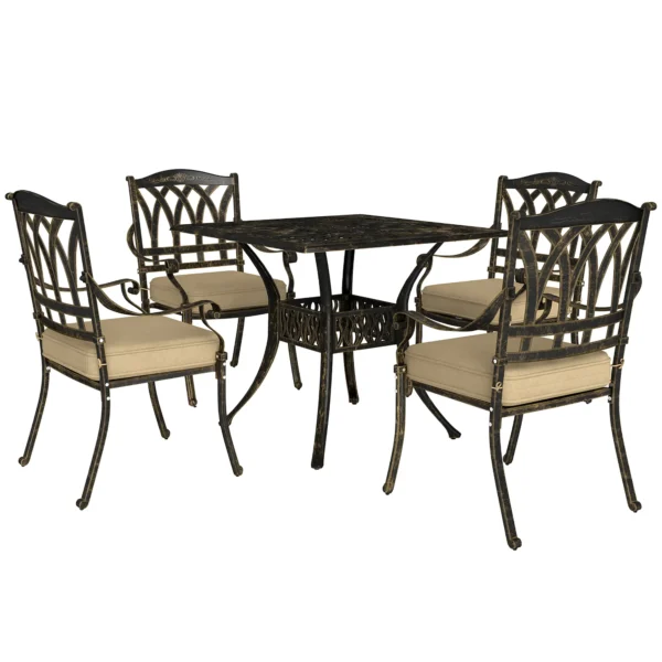 Outsunny 5 Piece Cast Aluminium Garden Dining Set - Bronze Tone - Image 3