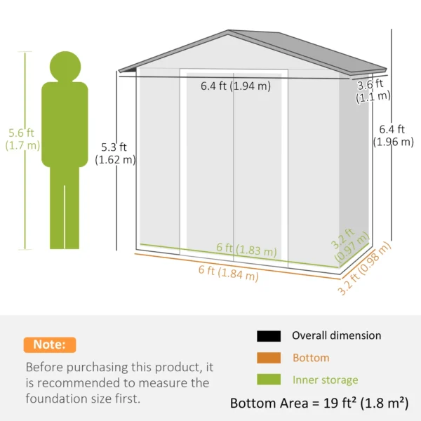 Outsunny 6.5ft x 3.5ft Metal Garden Shed - Wood Effect - Image 6