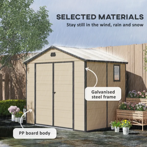 Outsunny 8x6 Plastic Apex Garden Storage Shed with Foundation Grid - Cream White - Image 9